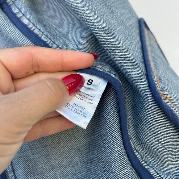 CO Los Angeles Japanese Denim Jean Jacket Y2K Small Puff Shoulder Cropped - Picture 8 of 10